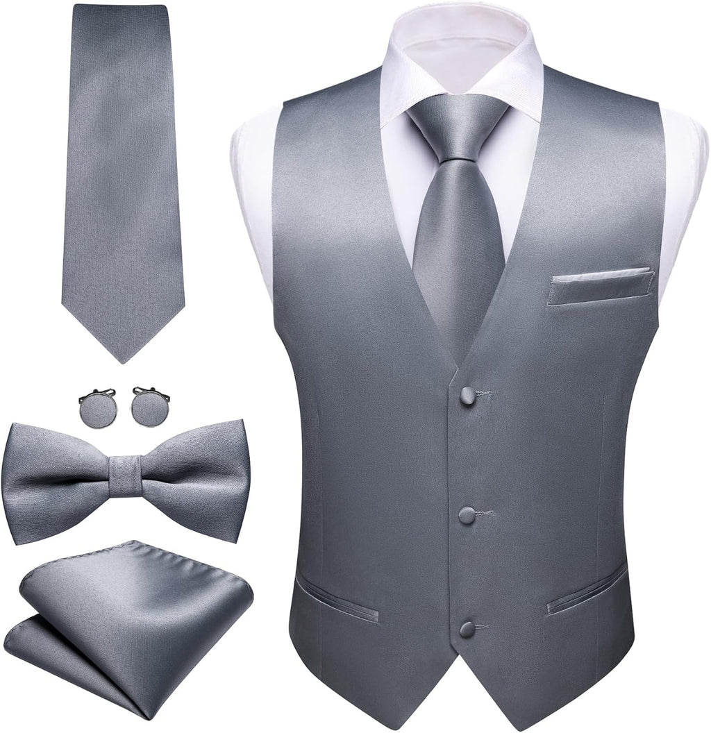 Men's Formal Suit Vest Set - Five-Piece Slim Fit V-Neck Waistcoat with Tie and Bow Tie - Large (23)