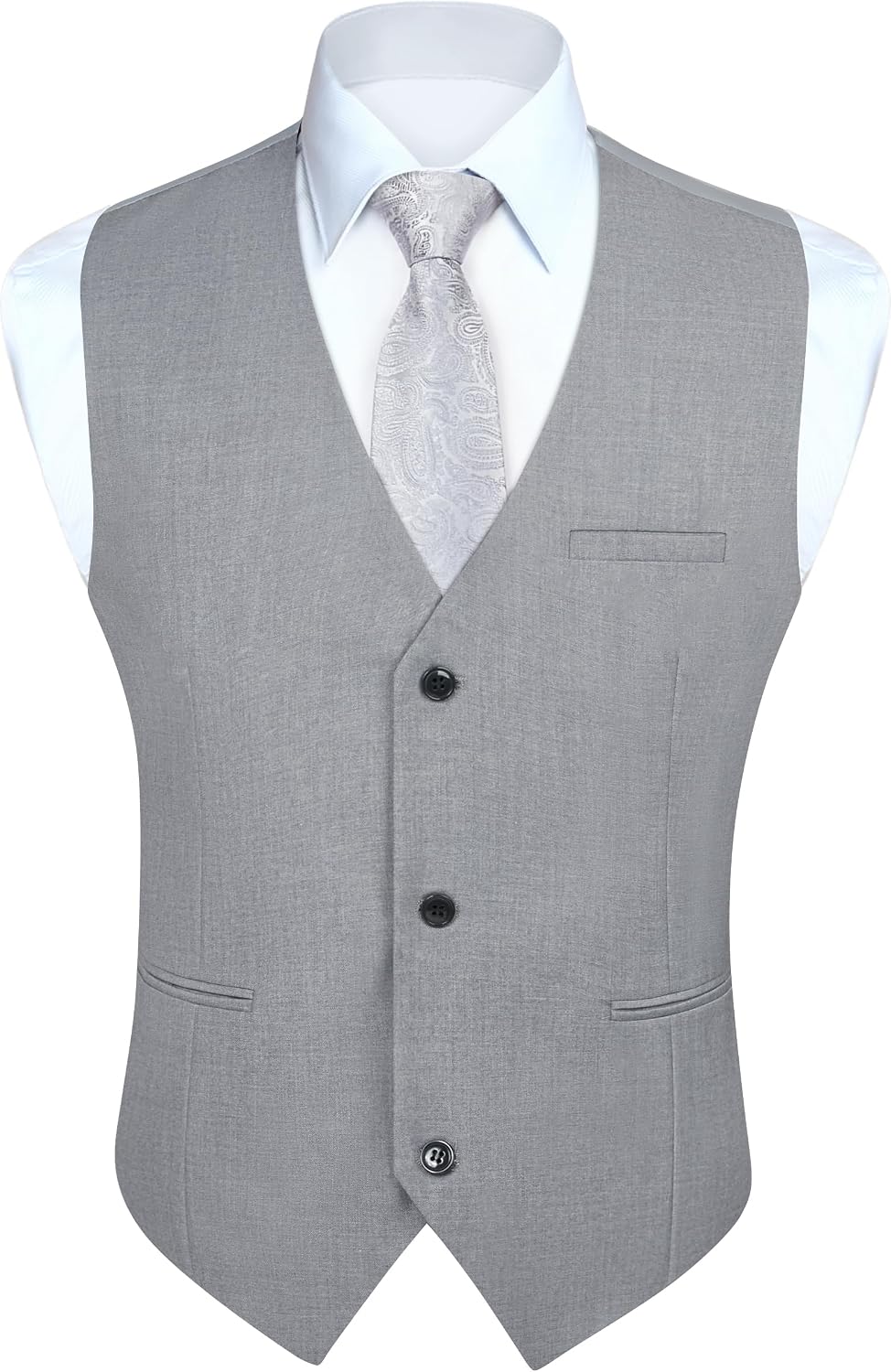 Men's Solid Suit Vest - Slim Fit Cotton-Blend Waistcoat with Three-Button Front and Pocket for Weddings - Small (11)