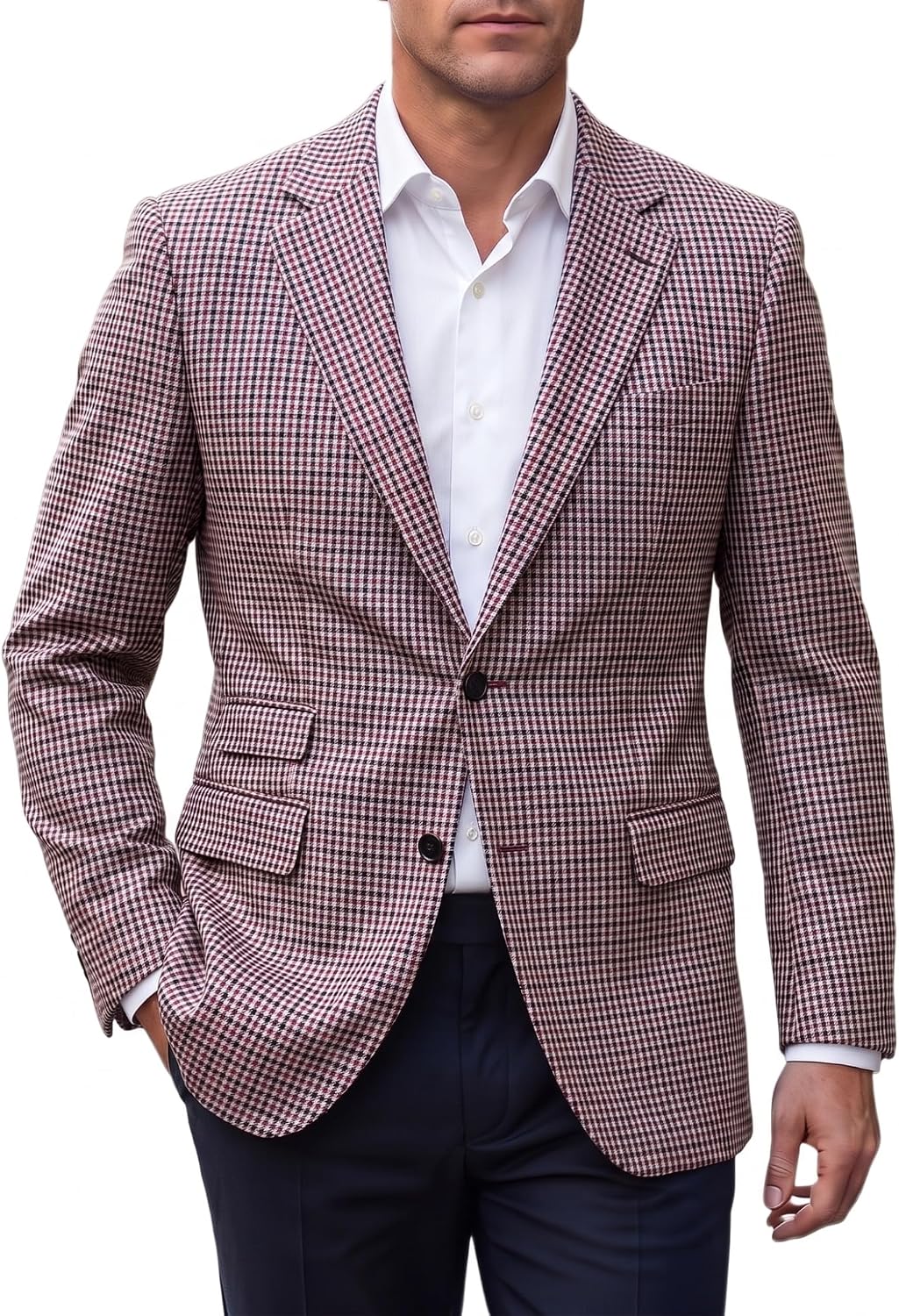 Men's Plaid Check Blazer - Single-Breasted Lightweight Sport Coat for Weddings, Office and Daily Wear - Small