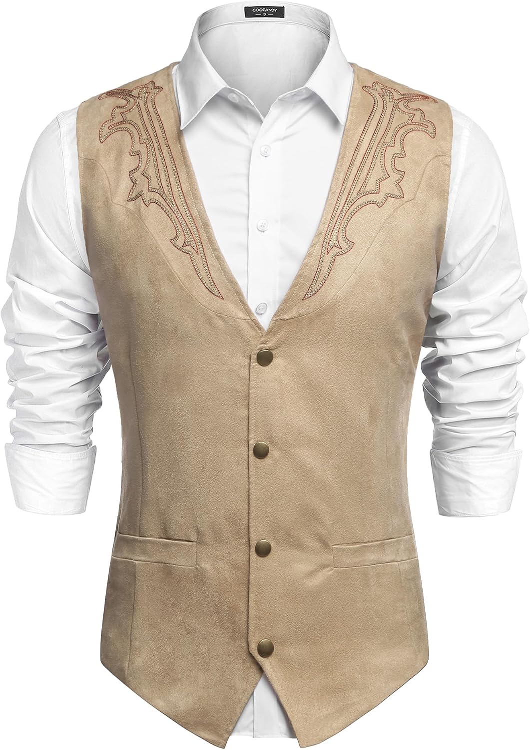 Men's Suede Western Vest - Slim Fit Cowboy Waistcoat with Two Pockets and Button Closure - Medium