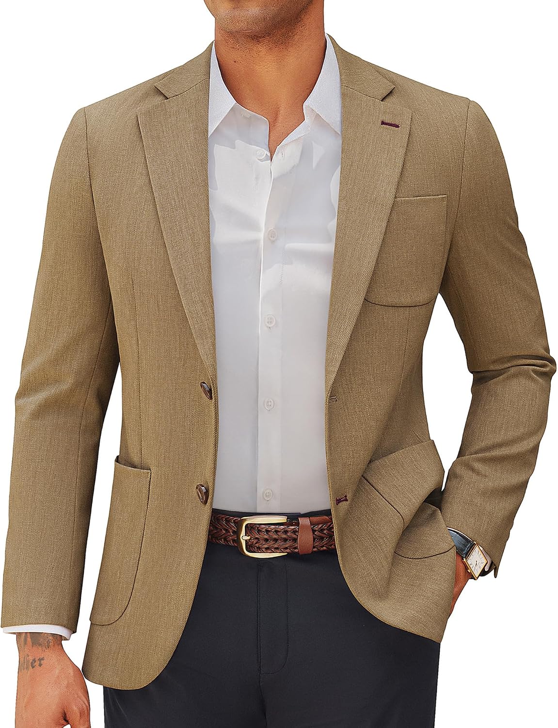 Men's Solid Two-Button Sport Coat - Slim Fit Machine Washable Blazer for Business Dress and Travel - Small