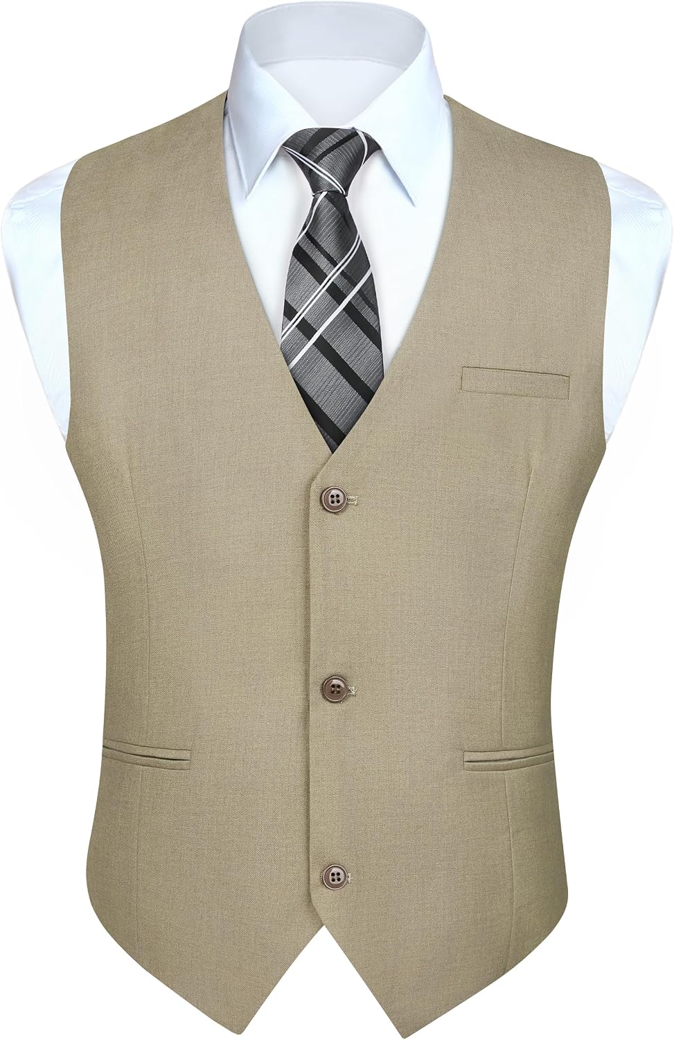 Men's Solid Suit Vest - Slim Fit Cotton-Blend Waistcoat with Three-Button Front and Pocket for Weddings - Small