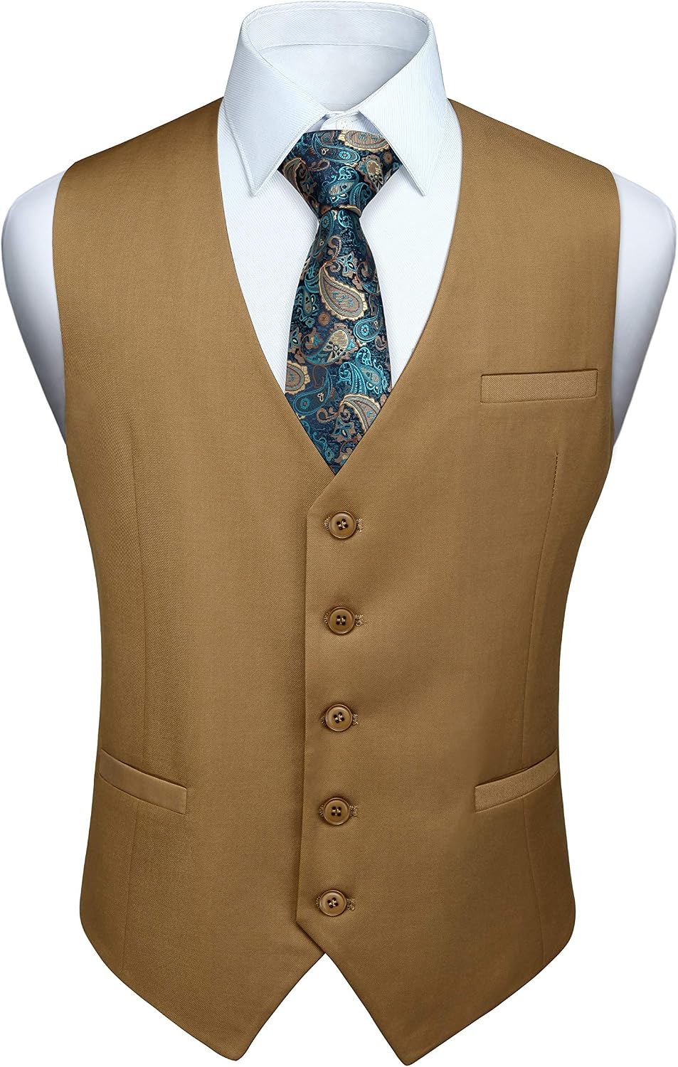 Men's Slim Fit Suit Vest - Three-Pocket Waistcoat for Business, Weddings, Prom and Tuxedo Wear - Large