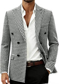 Men's Houndstooth Suit Jacket - Slim Fit Double-Breasted Lapel Coat for Parties and Tuxedo Events - Small