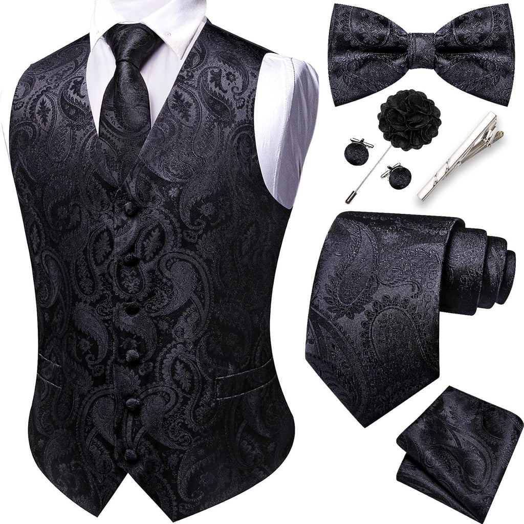 Men's Eight-Piece Suit Vest Set - Jacquard Waistcoat with Tie, Bow Tie, Cufflinks and Lapel Pin - Medium