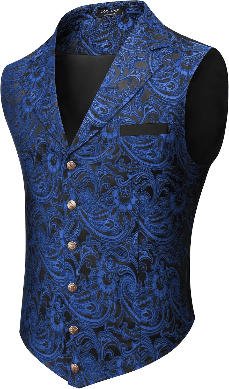 Men's Paisley Floral Suit Vest - Victorian Gothic Waistcoat with Notched Lapels for Tuxedo Wear - Small