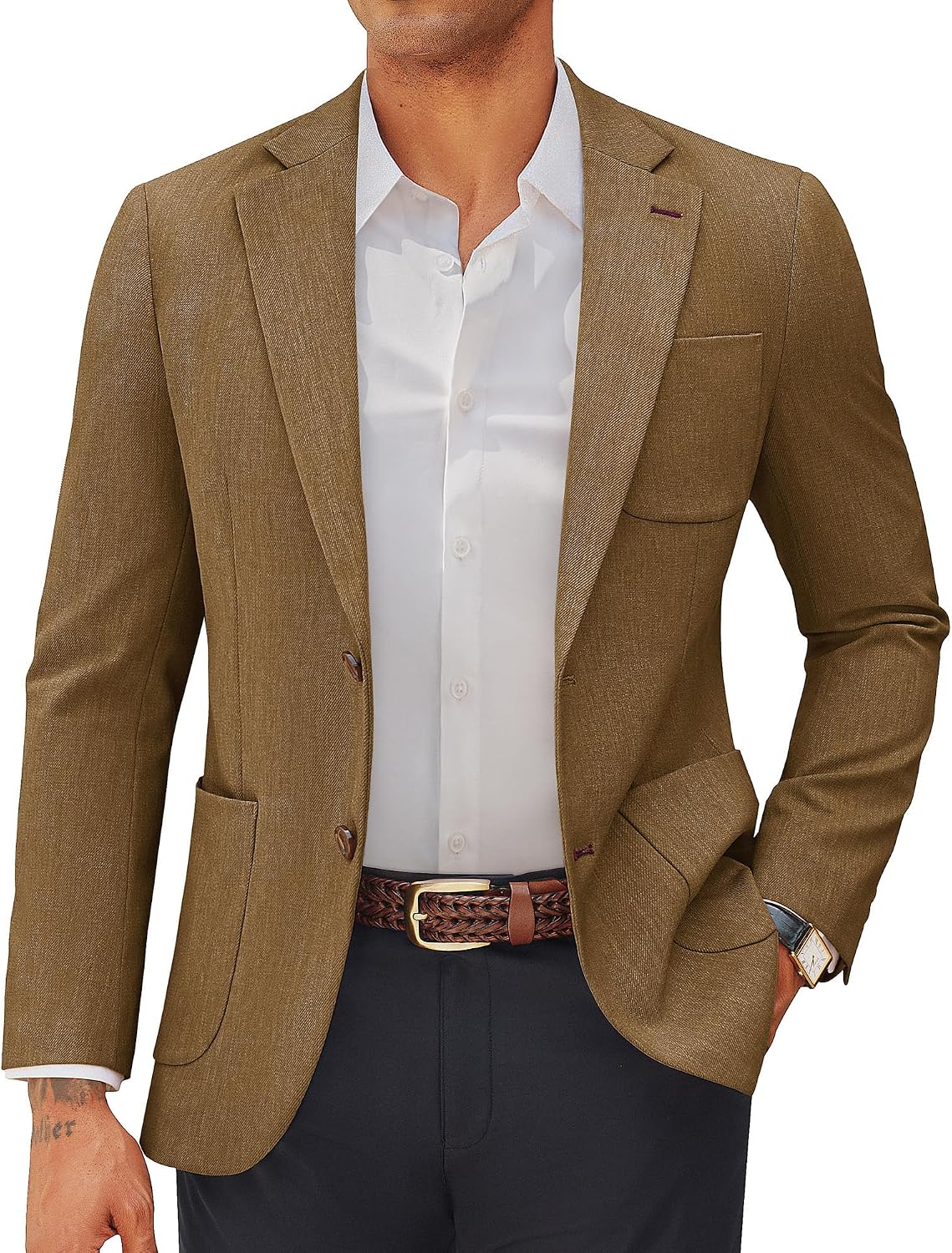 Men's Solid Two-Button Sport Coat - Slim Fit Machine Washable Blazer for Business Dress and Travel - Small