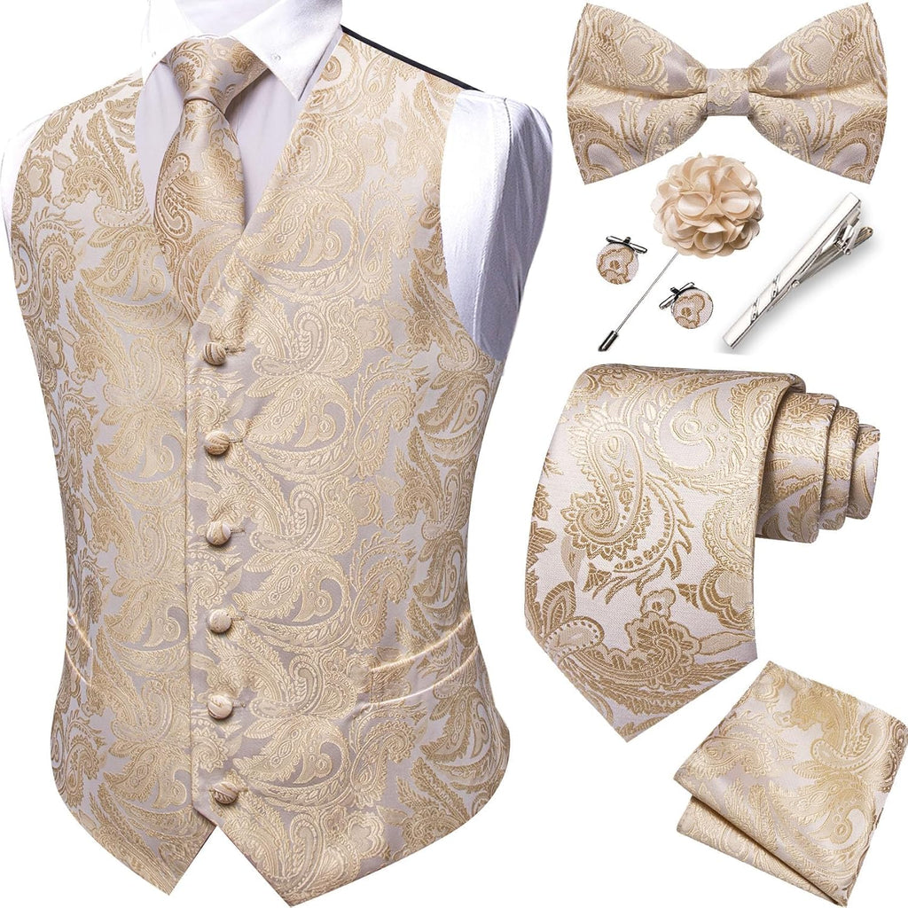 Men's Eight-Piece Suit Vest Set - Jacquard Waistcoat with Tie, Bow Tie, Cufflinks and Lapel Pin - XX-Large