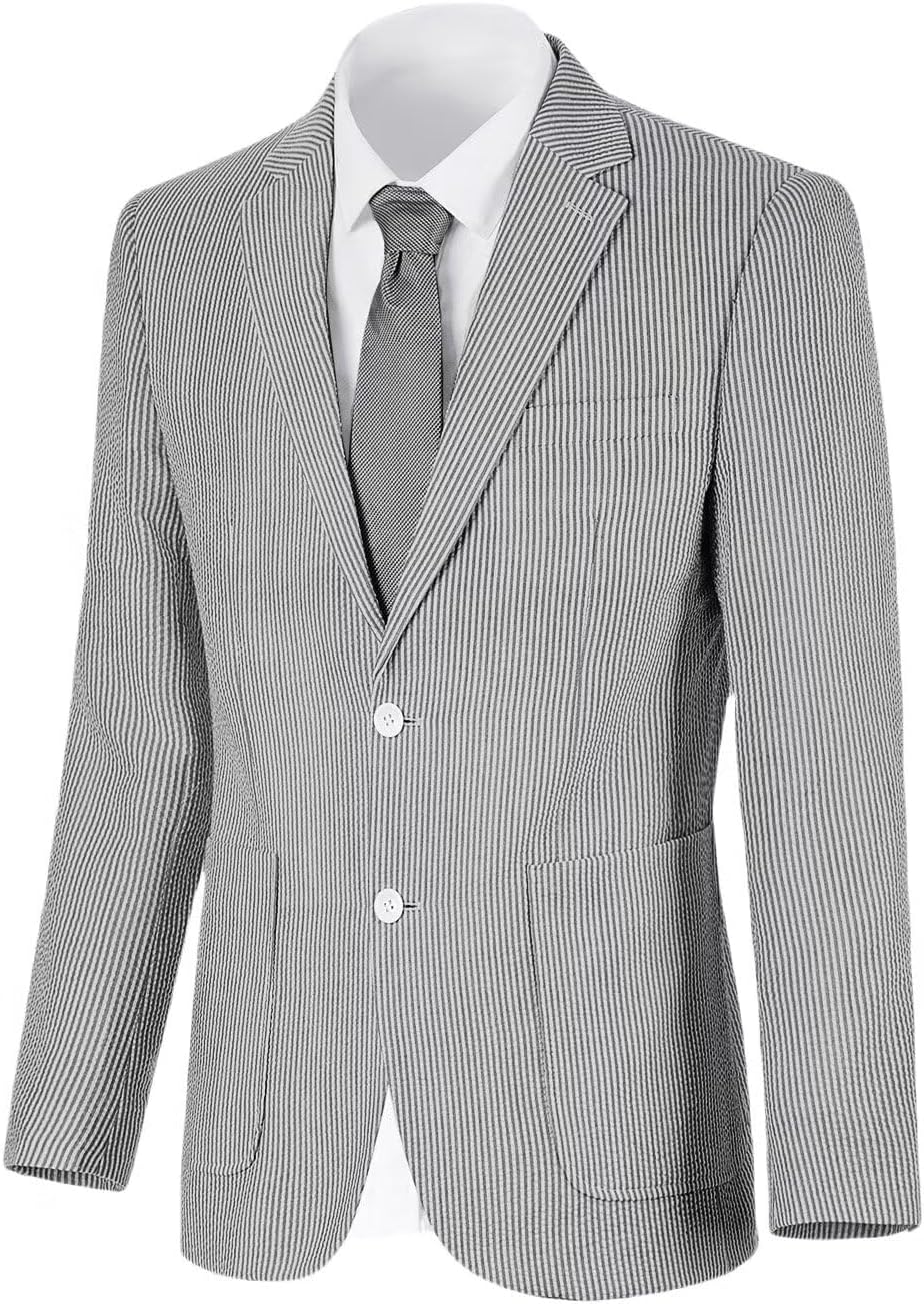 Men's Seersucker Summer Blazer - Slim Fit Lightweight Sport Coat for Beach Weddings and Prom - Small