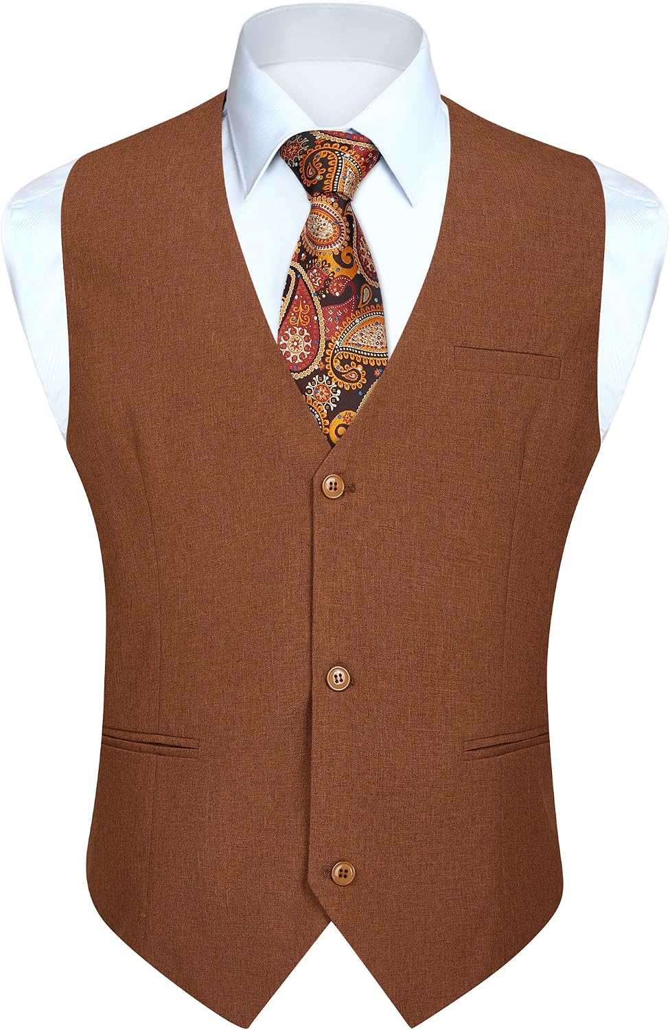 Men's Solid Suit Vest - Slim Fit Cotton-Blend Waistcoat with Three-Button Front and Pocket for Weddings - Small