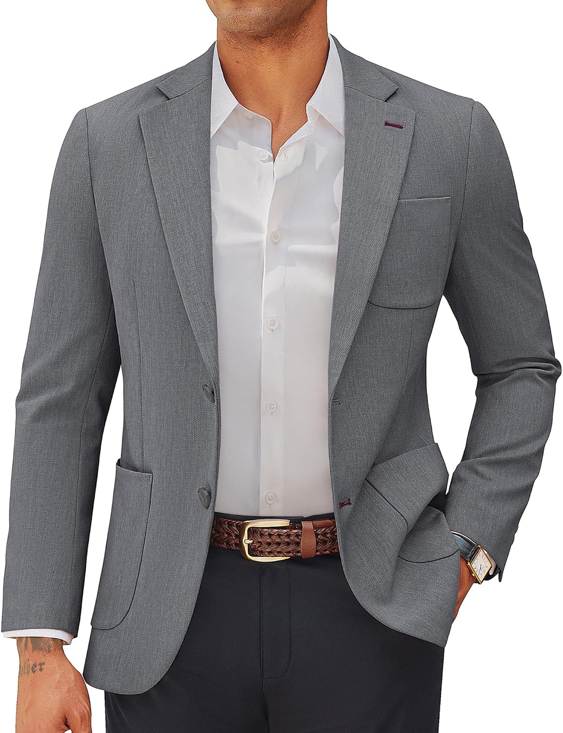 Men's Solid Two-Button Sport Coat - Slim Fit Machine Washable Blazer for Business Dress and Travel - Small