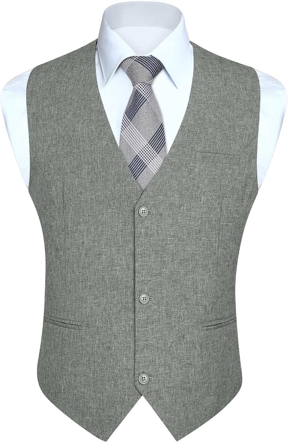 Men's Solid Suit Vest - Slim Fit Cotton-Blend Waistcoat with Three-Button Front and Pocket for Weddings - Small