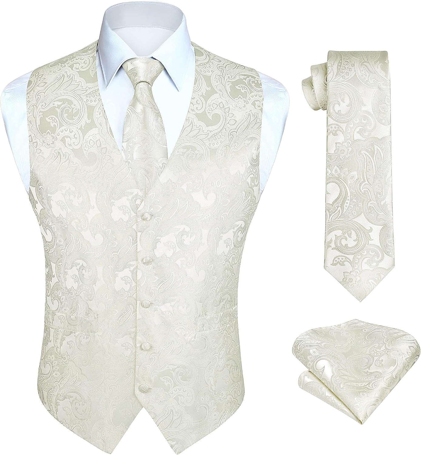 Men's Three-Piece Vest and Tie Set - Paisley Jacquard Waistcoat with Necktie and Pocket Square - Medium