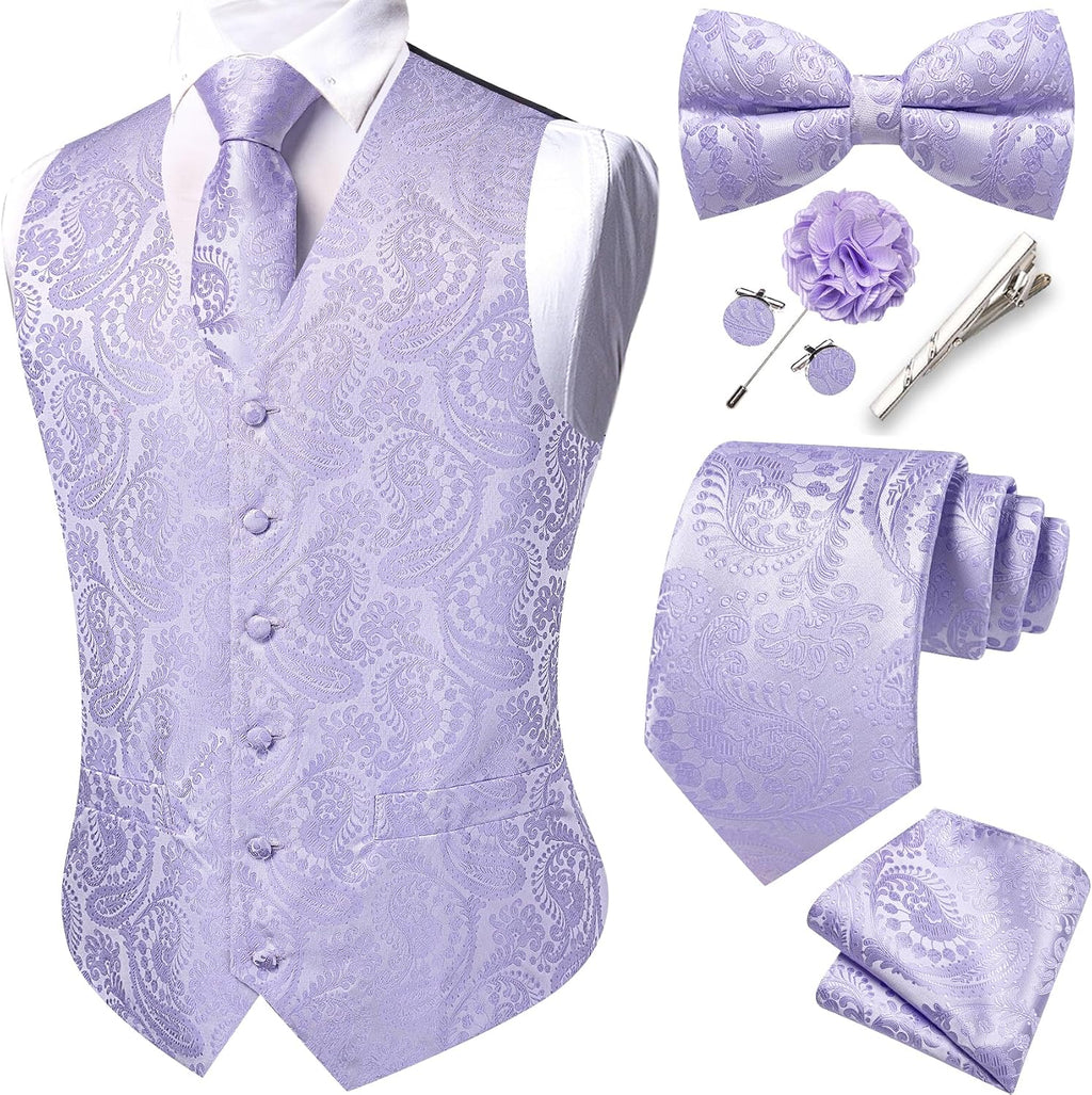 Men's Eight-Piece Suit Vest Set - Jacquard Waistcoat with Tie, Bow Tie, Cufflinks and Lapel Pin - Small