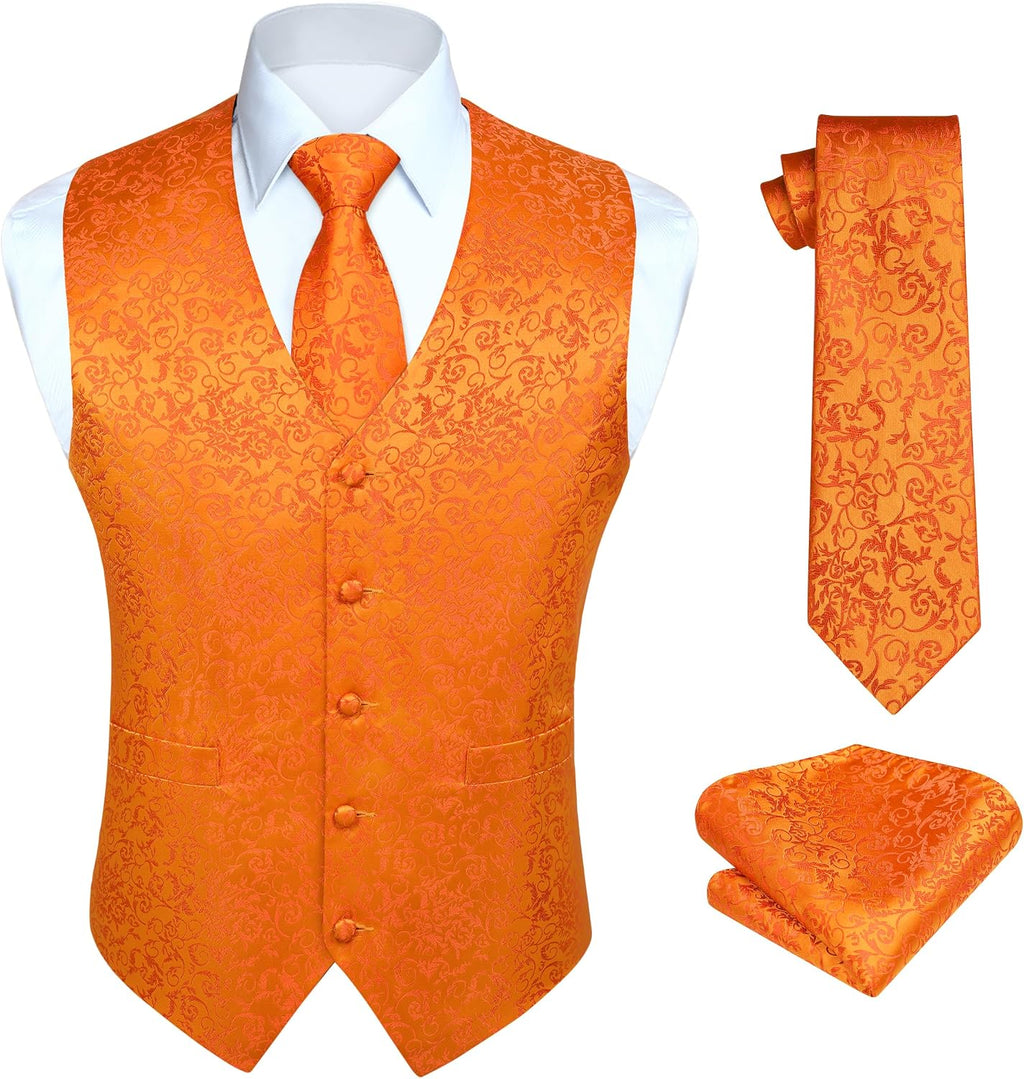 Men's Three-Piece Vest and Tie Set - Paisley Jacquard Waistcoat with Necktie and Pocket Square - Large