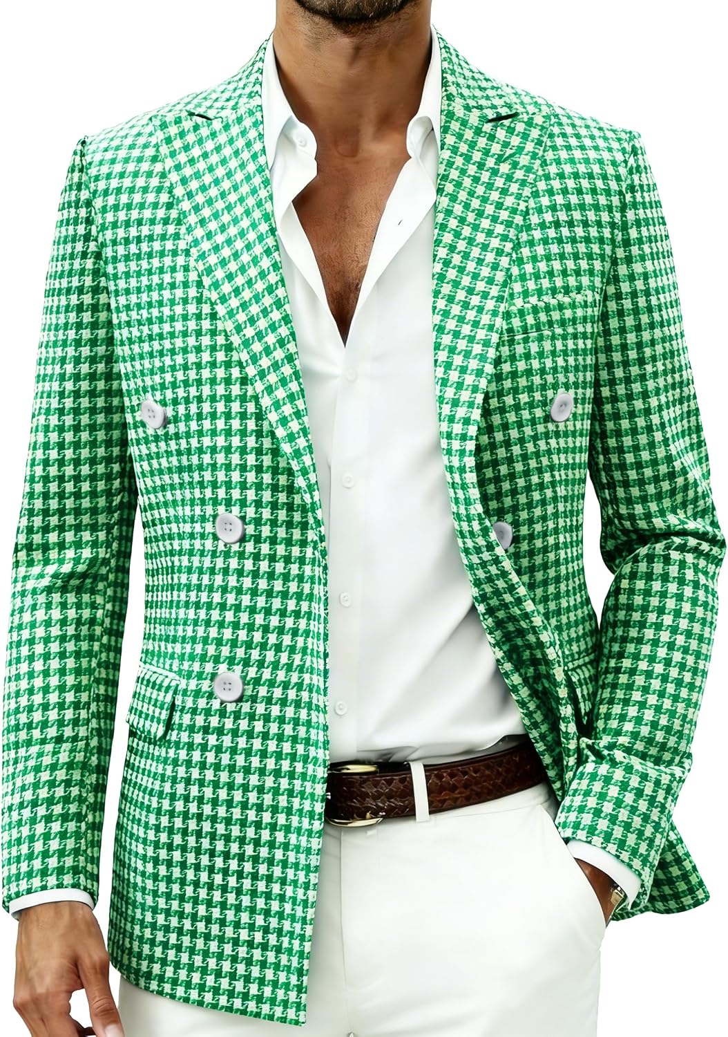 Men's Houndstooth Suit Jacket - Slim Fit Double-Breasted Lapel Coat for Parties and Tuxedo Events - Small