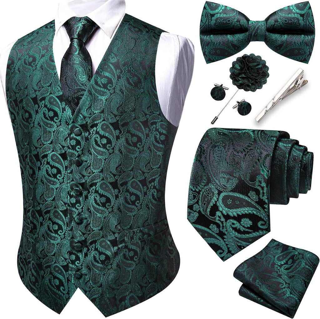 Men's Eight-Piece Suit Vest Set - Jacquard Waistcoat with Tie, Bow Tie, Cufflinks and Lapel Pin - Large