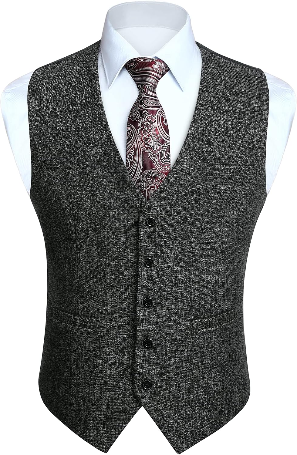 Men's Slim Fit Suit Vest - Three-Pocket Waistcoat for Business, Weddings, Prom and Tuxedo Wear - Medium