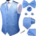 Men's Seven-Piece Suit Vest Set - Paisley Jacquard V-Neck Waistcoat with Tie, Bow Tie and Hanky - Medium