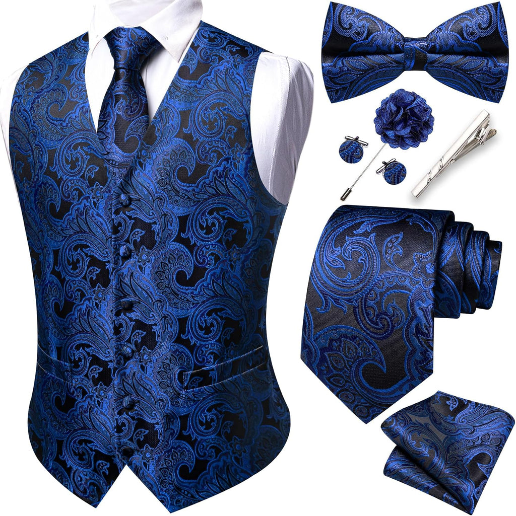 Men's Eight-Piece Suit Vest Set - Jacquard Waistcoat with Tie, Bow Tie, Cufflinks and Lapel Pin - Large (29)