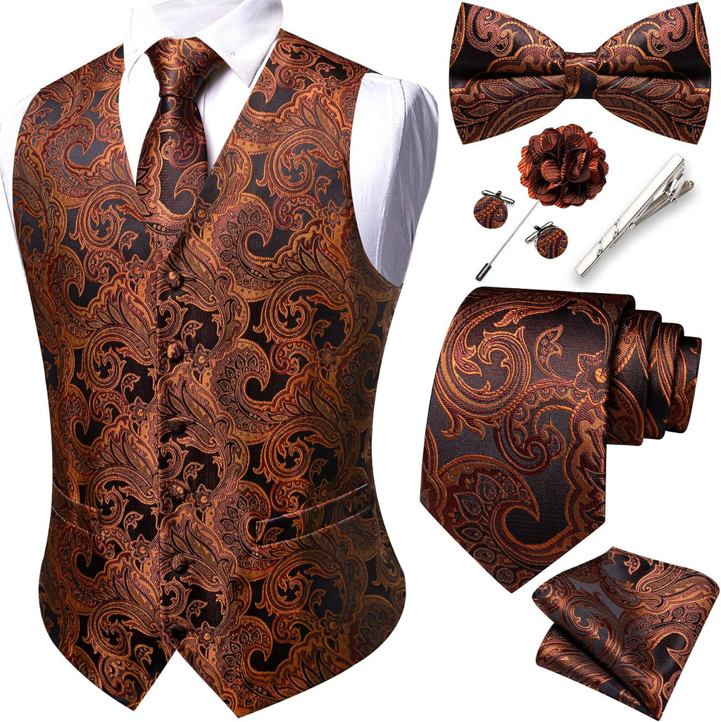 Men's Eight-Piece Suit Vest Set - Jacquard Waistcoat with Tie, Bow Tie, Cufflinks and Lapel Pin - Medium