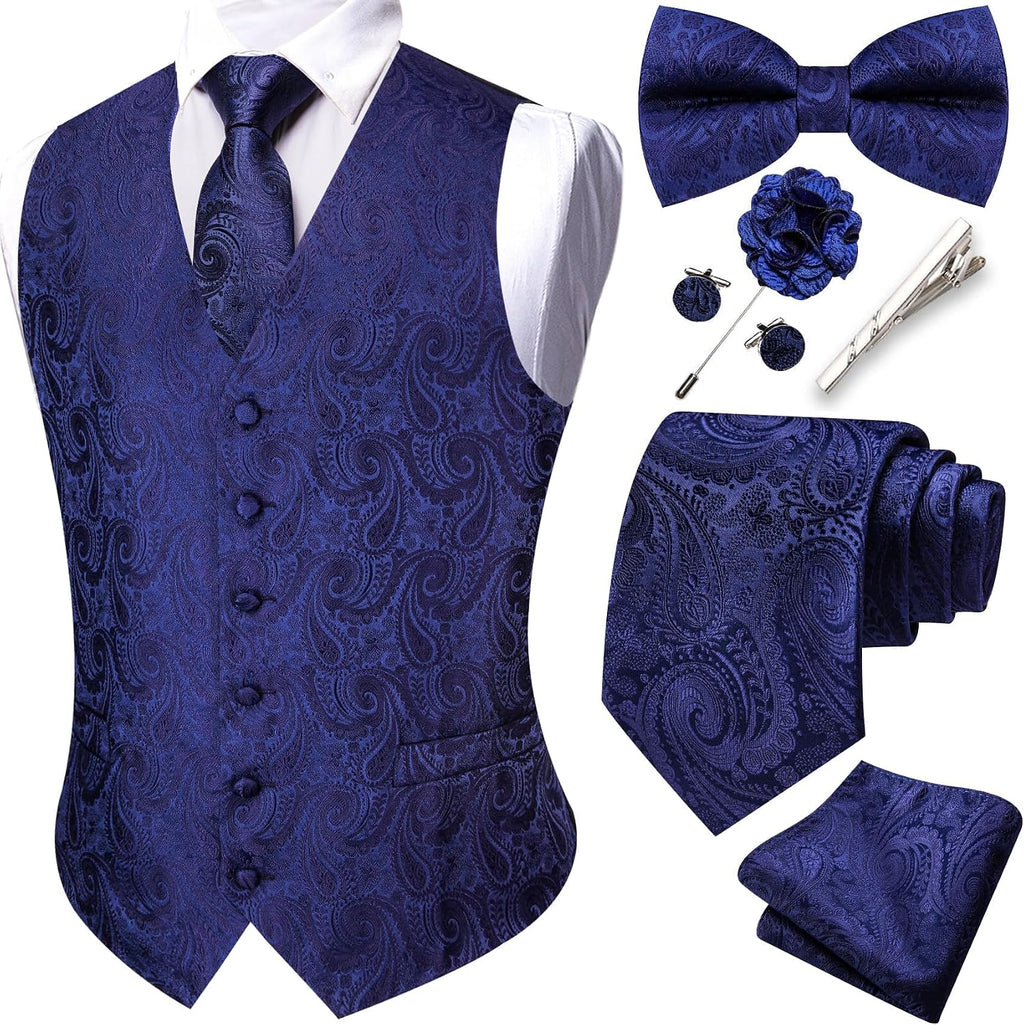 Men's Eight-Piece Suit Vest Set - Jacquard Waistcoat with Tie, Bow Tie, Cufflinks and Lapel Pin - Large (31)