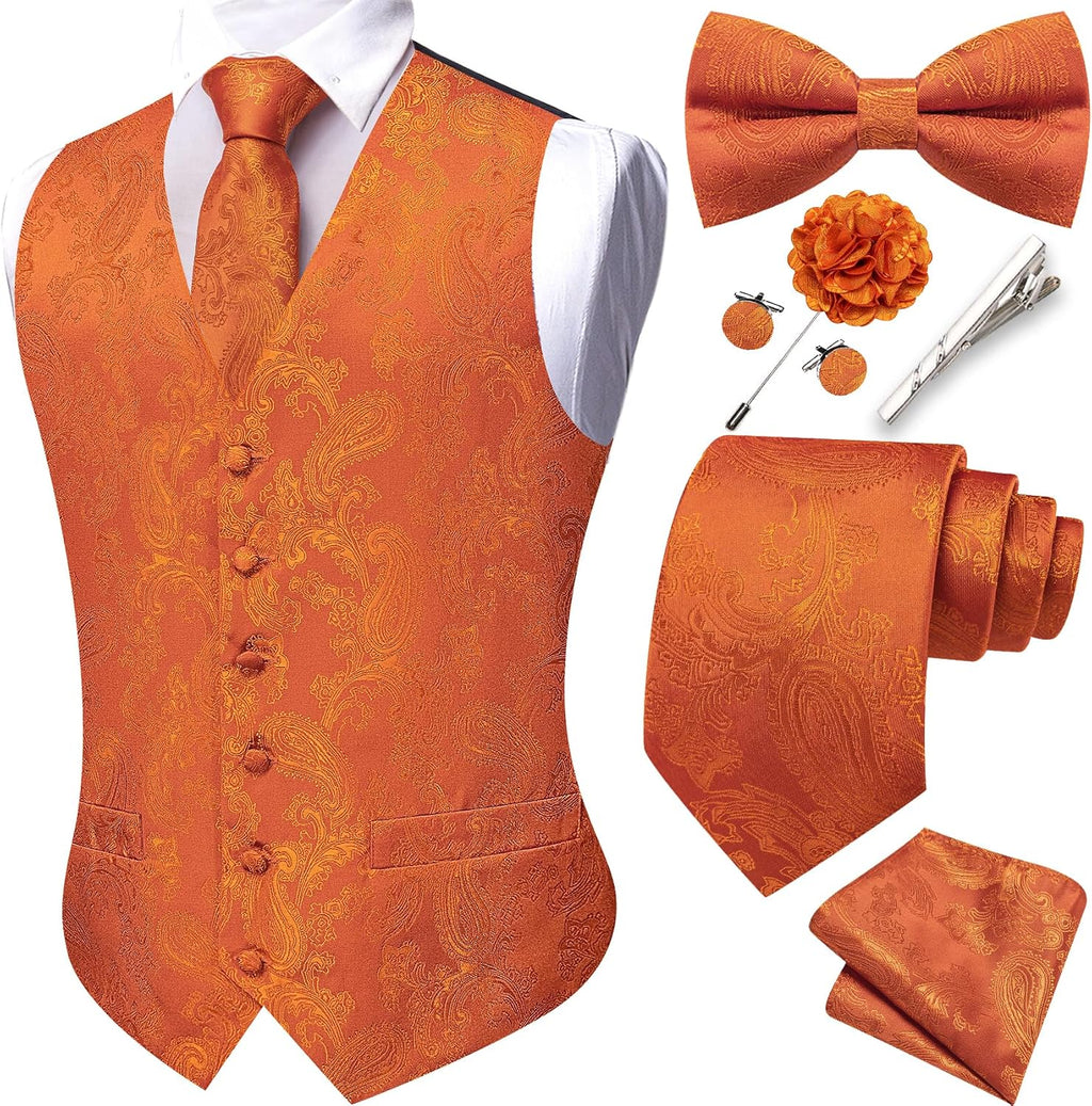 Men's Eight-Piece Suit Vest Set - Jacquard Waistcoat with Tie, Bow Tie, Cufflinks and Lapel Pin - XX-Large